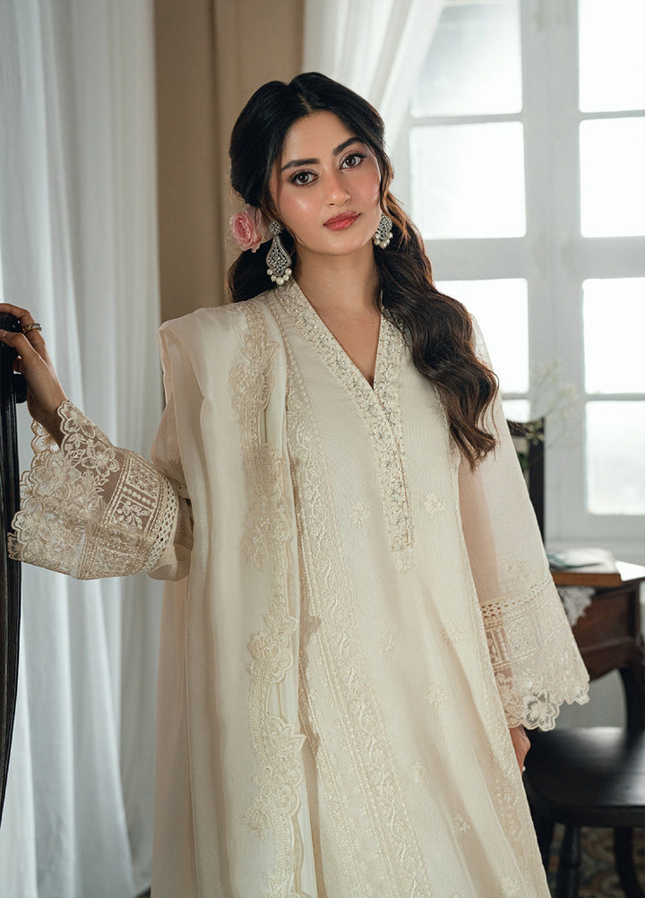 Eid Ensembles by Azure Unstitched Embroidered Khaddi Net 3 Piece Suit AZ26UEE ES-136 Ivory Petal - Eid Collection