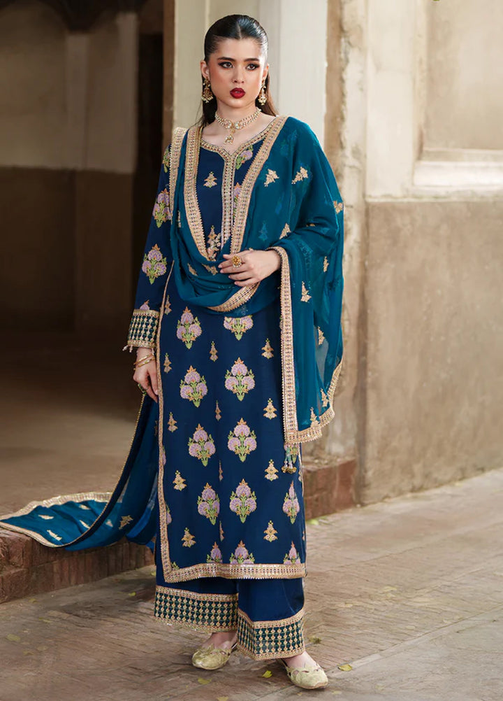 Zaria by Meeral Pret Embroidered Raw Silk 3 Piece Sapphire - Festive Collection