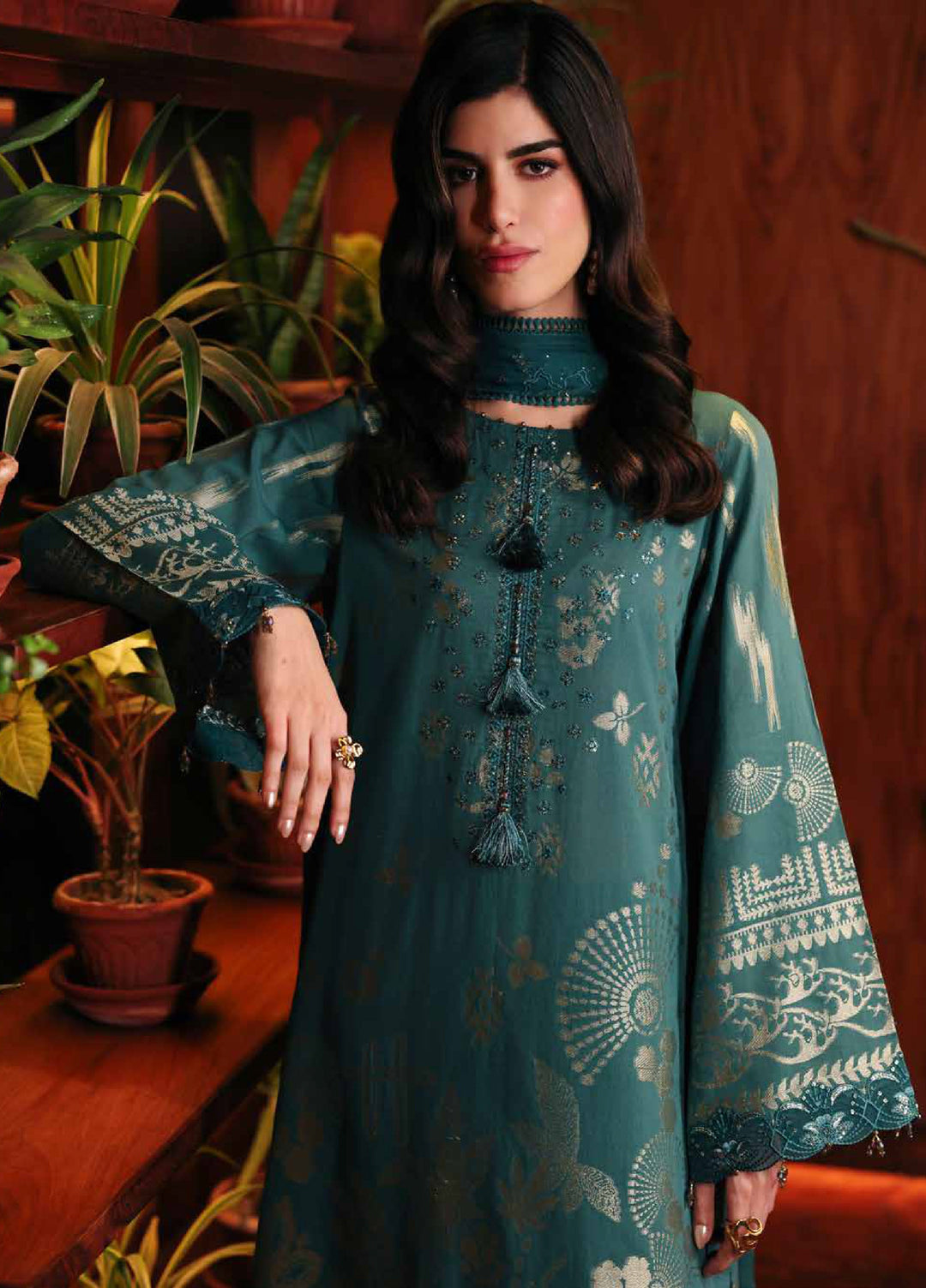 Nureh Exclusive Unstitched Embroidered Lawn Jacquard 3 Piece Suit NU26EU NE-224 - Festive Collection