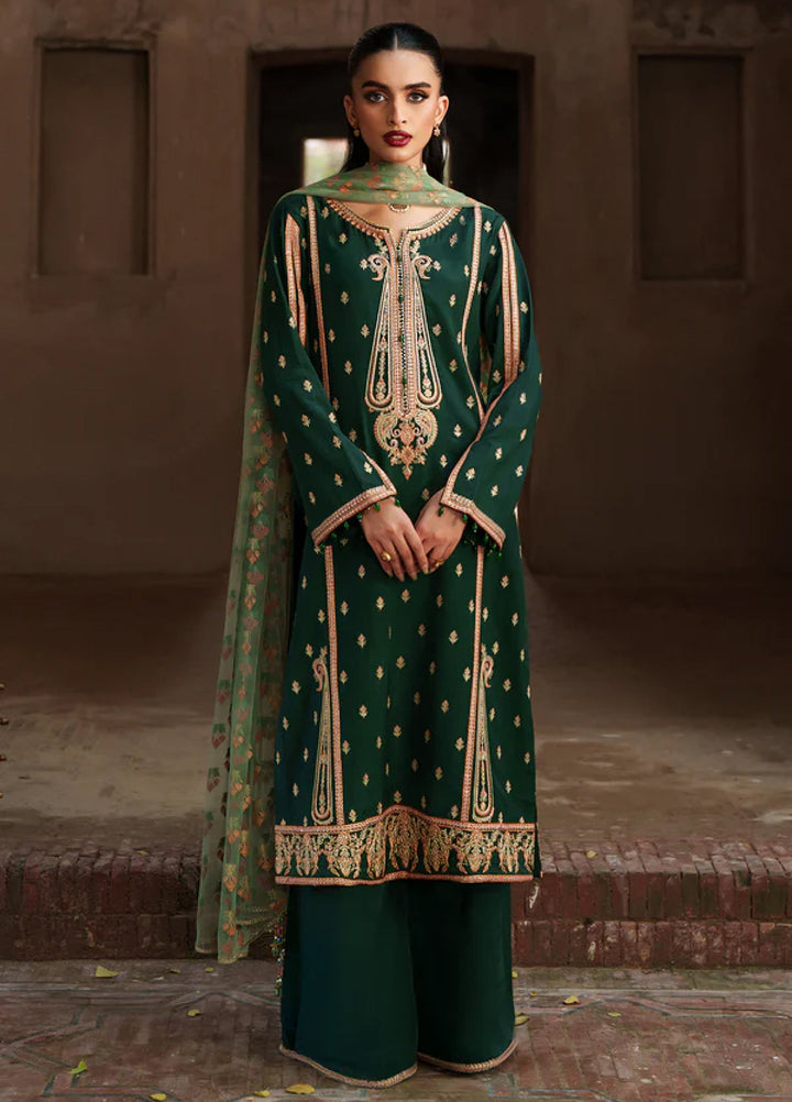 Zaria by Meeral Pret Embroidered Raw Silk 3 Piece Emerald - Festive Collection