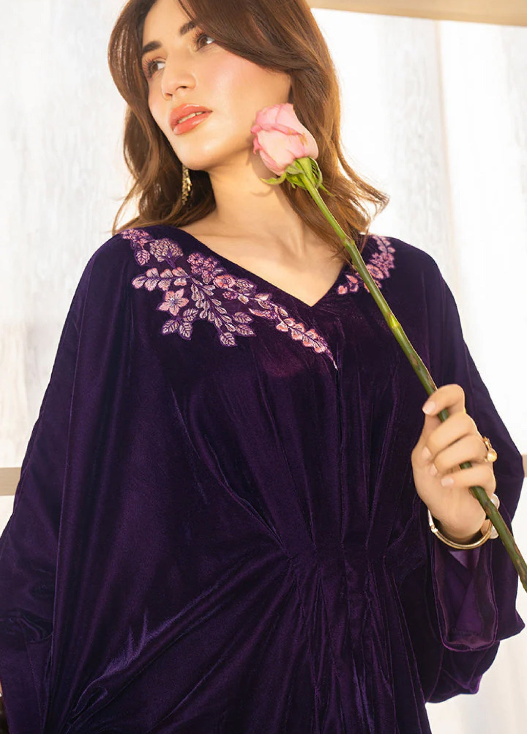 Winter Hues by Naayas Women Pret Embroidered Kaftan Velvet Mahrose - Winter Collection