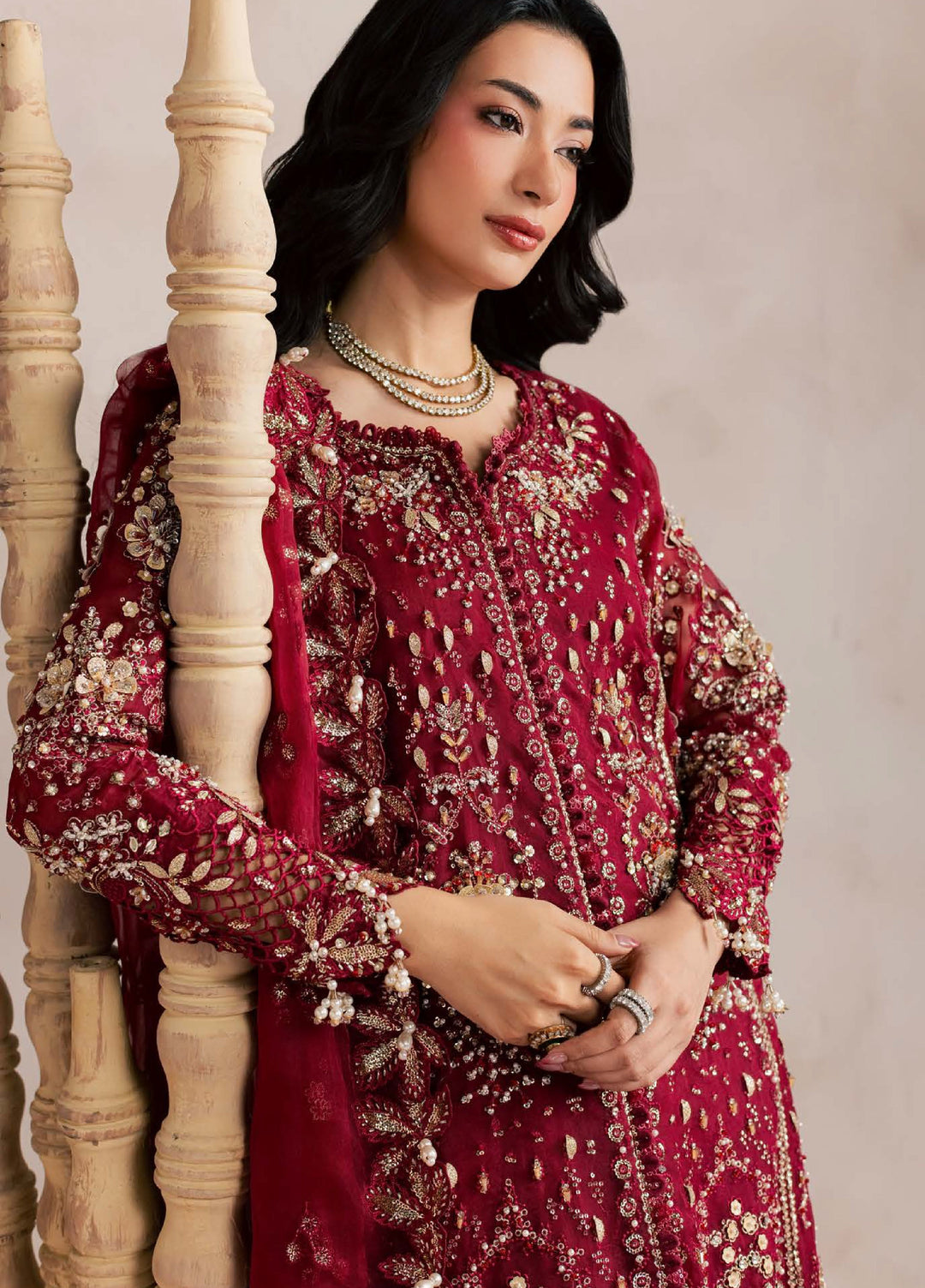 Sorelle by Aylin Unstitched Hand work Organza 3 Piece Suit AY26US Rosaile - Festive Collection