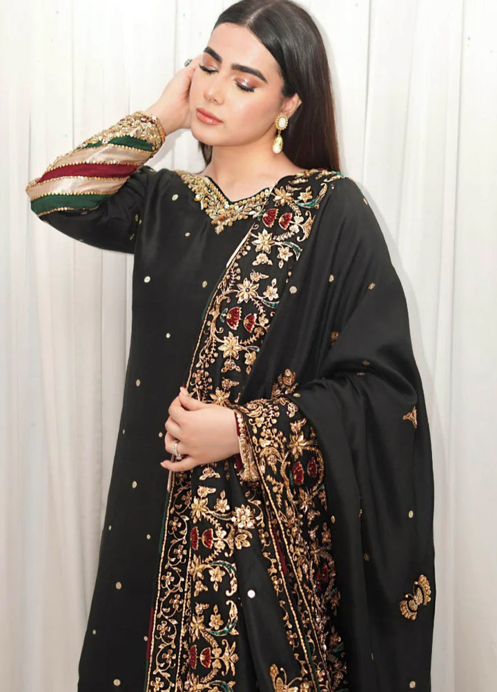 Luxe By Hues Atelier Women Pret 3 Piece Black Chaadar - Formals Collection