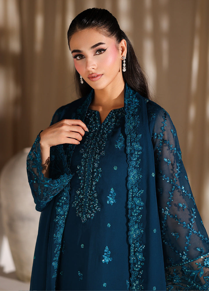 Azure Unstitched Embroidered Chiffon 3 Piece Suit AZ26ULC Majestic Teal - Festive Collection