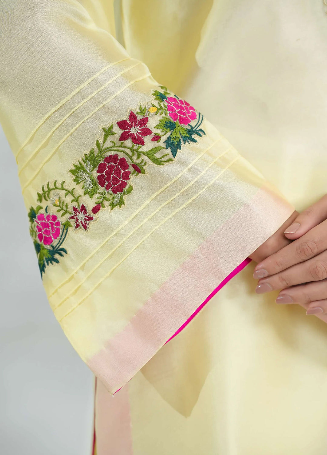 Silcot Pret Embroidered Silk Ensemble Lemon blossom - Winter Collection