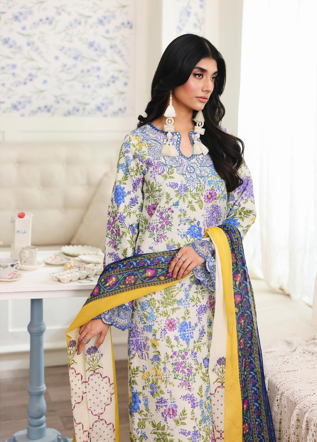 Nissa Floral Symphony by Rajbari Unstitched Lawn Embroidered 3 Piece Suit RB26UNF D-02 - Summer Collection