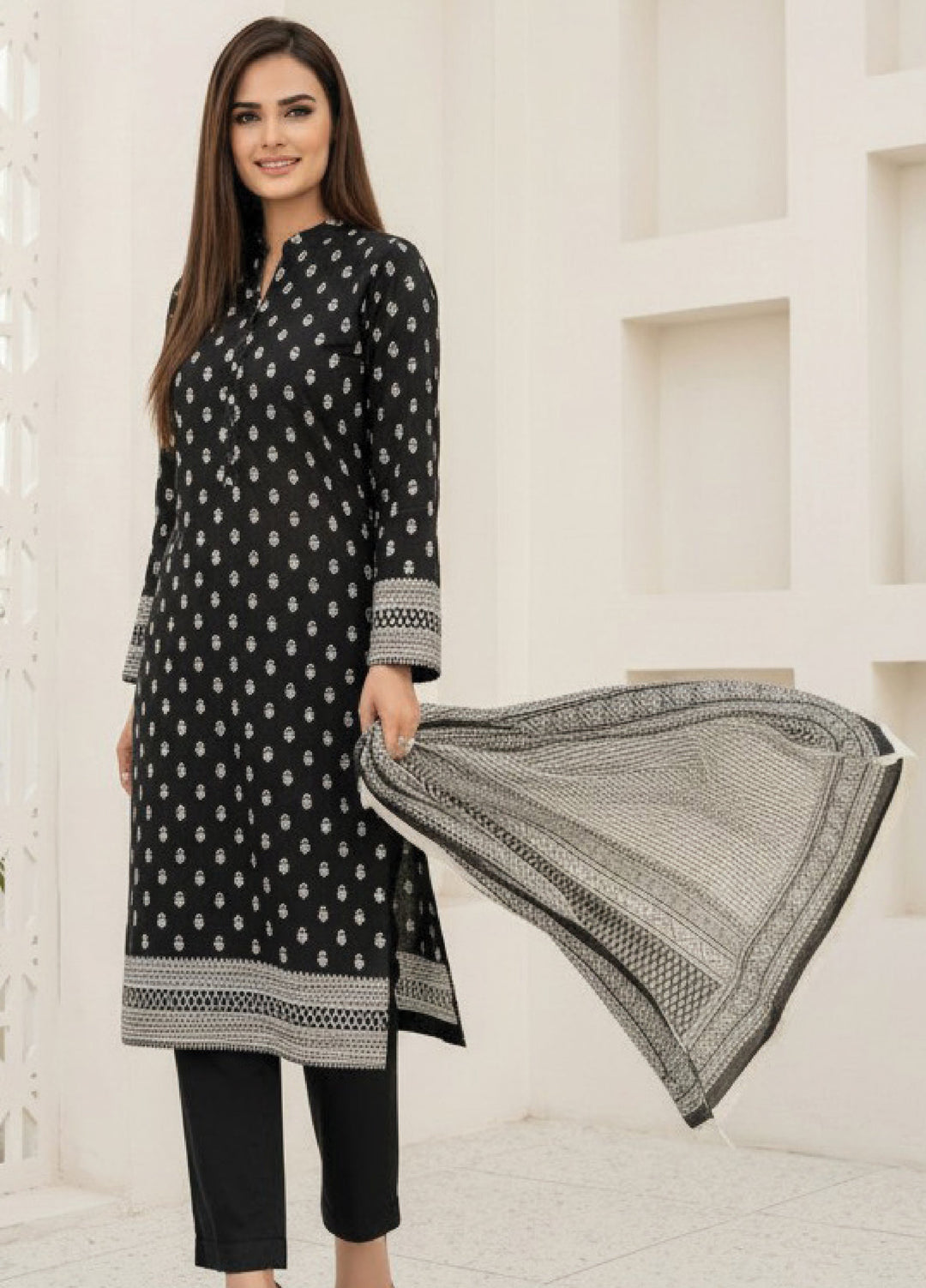 Black N White by Regalia Textiles Unstitched Printed Lawn 3 Piece Suit RG26ULBW D9 - Casual Collection