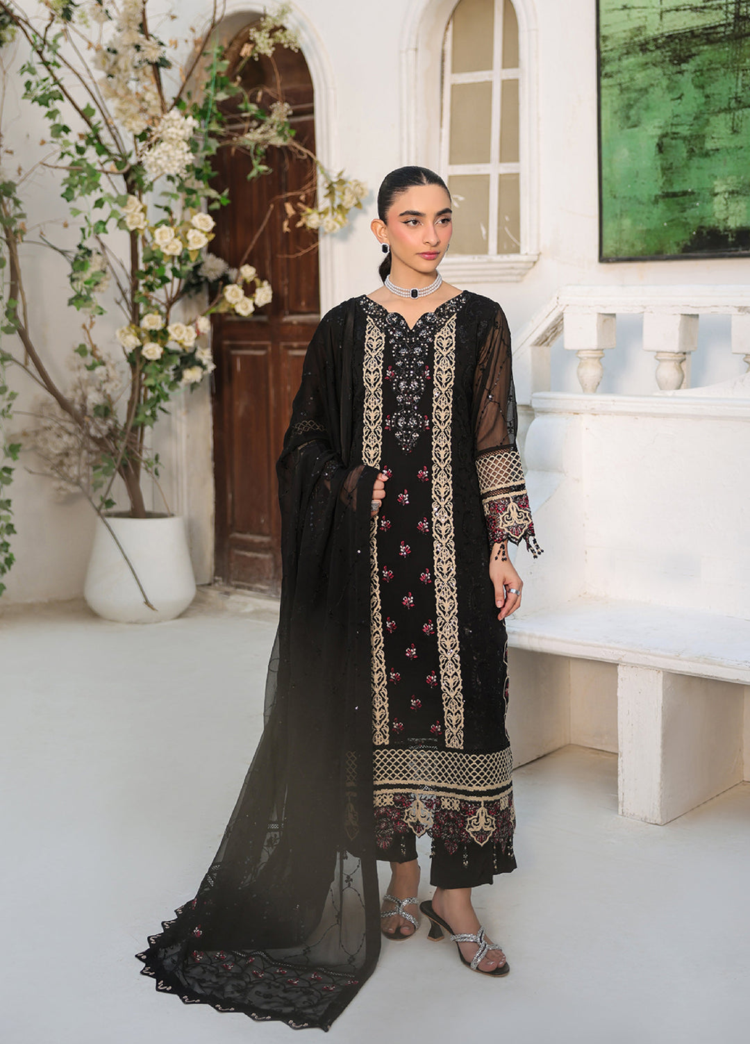 Lamhay by Shamooz Unstitched Embroidered Chiffon 3 Piece Suit SHM26UL Siyah - Festive Collection