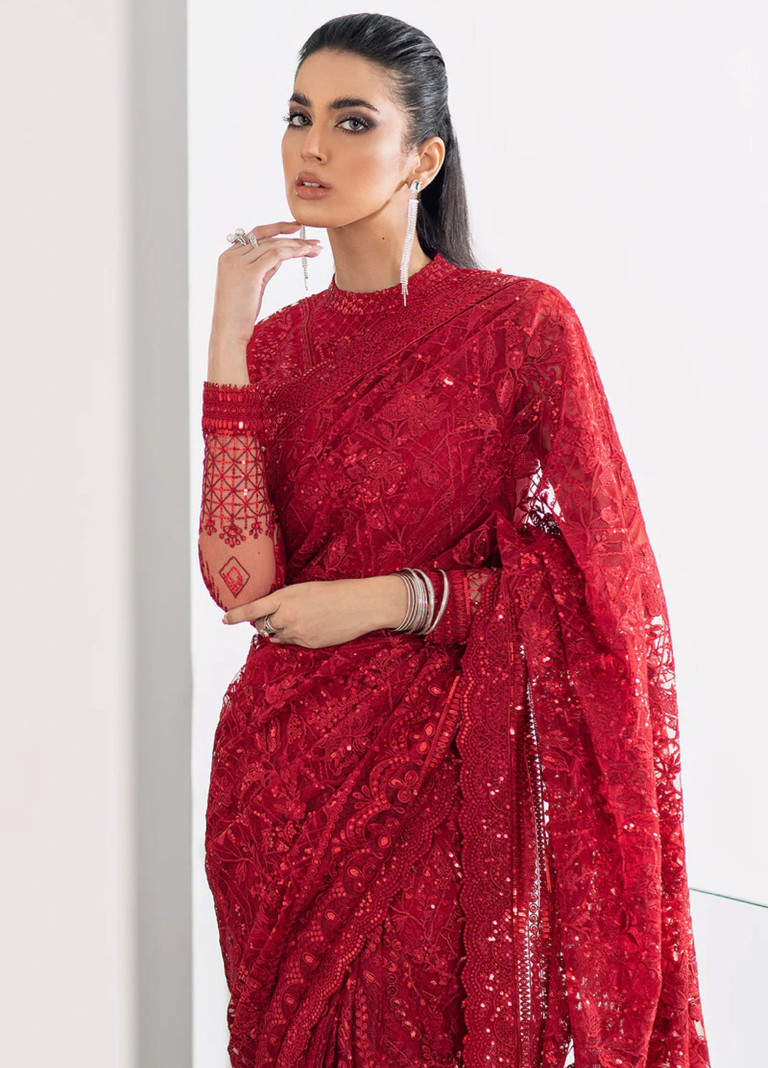 Baroque Embroidered Net  Unstitched Saree BQ22CC EC-06 - Luxury Collection