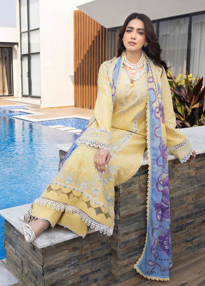 Aylin Unstitched Embroidered Luxury Lawn 3 Piece Suit AYL26UL D2 Vanilla Daisy - Summer Collection
