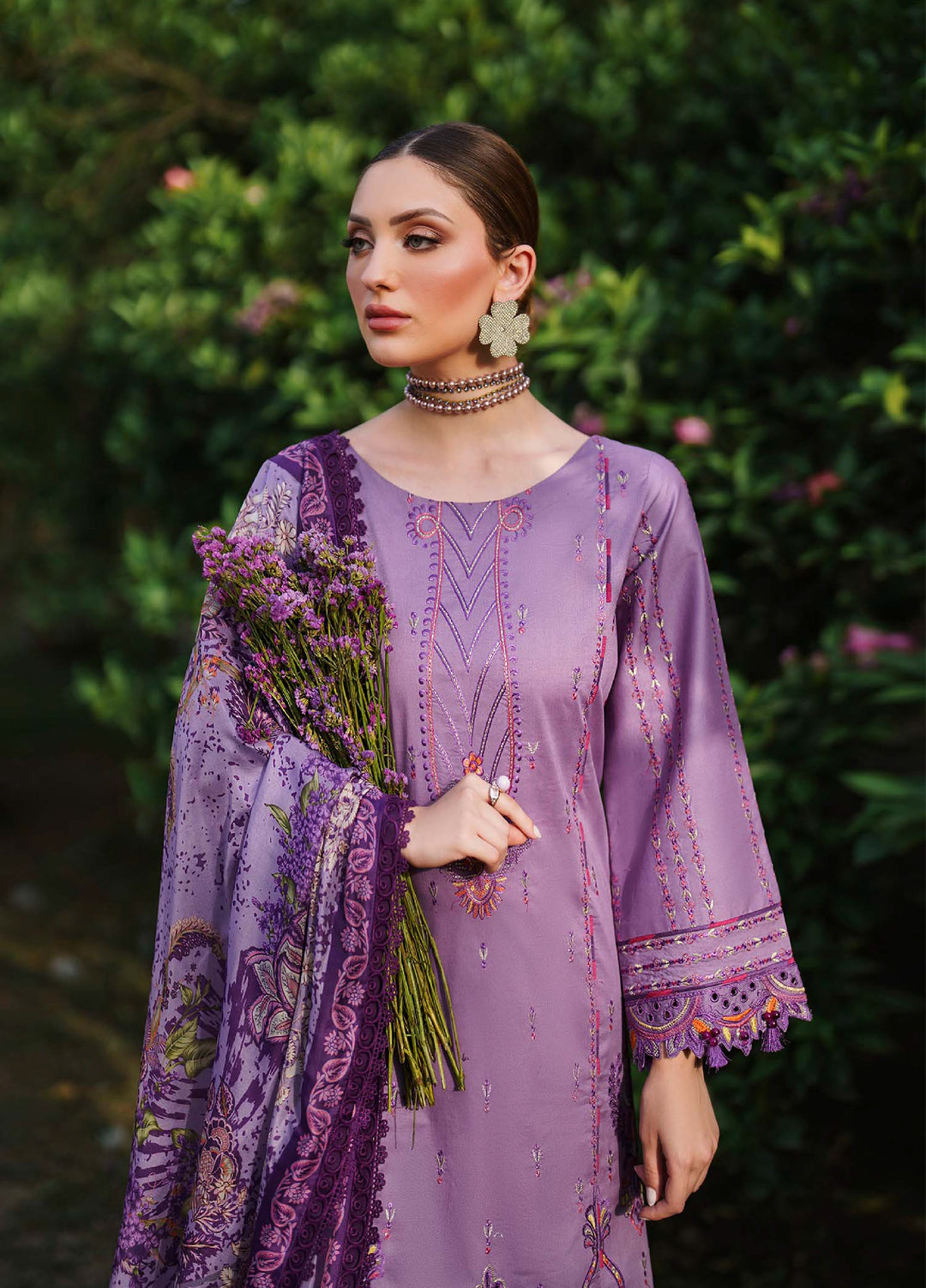 Shurooq Unstitched Luxury Lawn Embroidered 3 Piece SQ25 D-04 Portia - Festive Collection