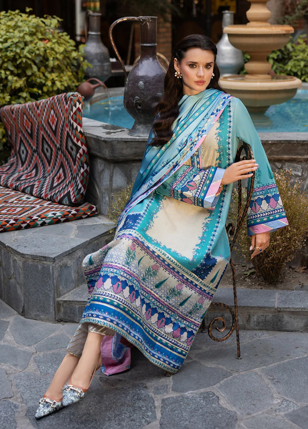 Mushq Hemline Echoes Of Serneity Unstitched Festive Raw Silk Printed 3 Piece MQ25ES D-07 Seraphic Dust - Festive Collection