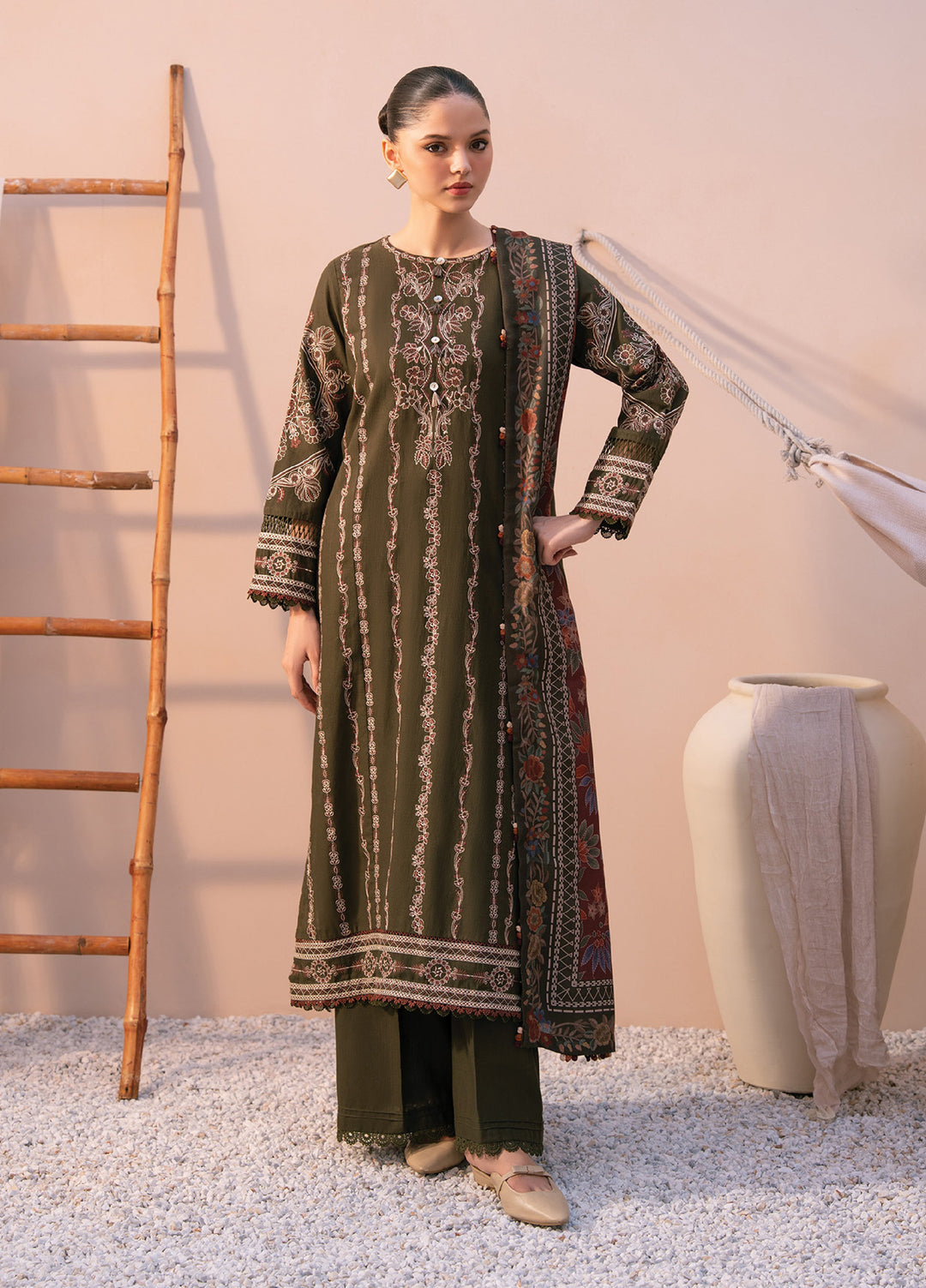 Xenia Unstitched Slub Khaddar Unstitched Embroidered Suits 3 Piece XE25SK D-06 Durrah - Winter Collection