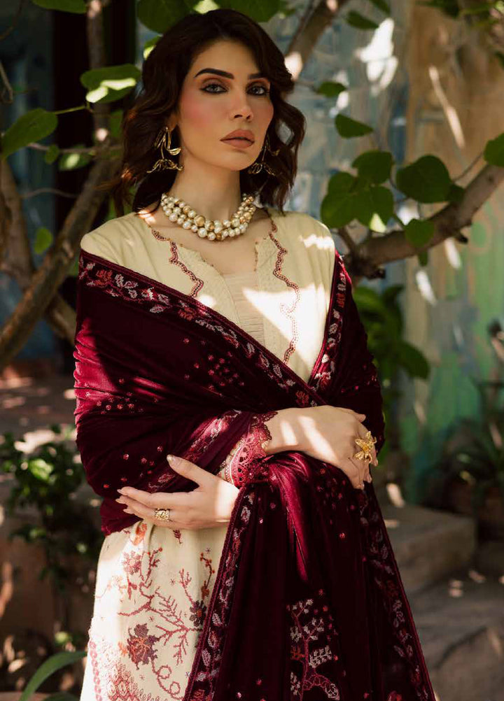 Nureh Exclusive Unstitched Luxury Leather Peach Embroidered Suits 3 Piece NU25LV NE-181 - Festive Collection