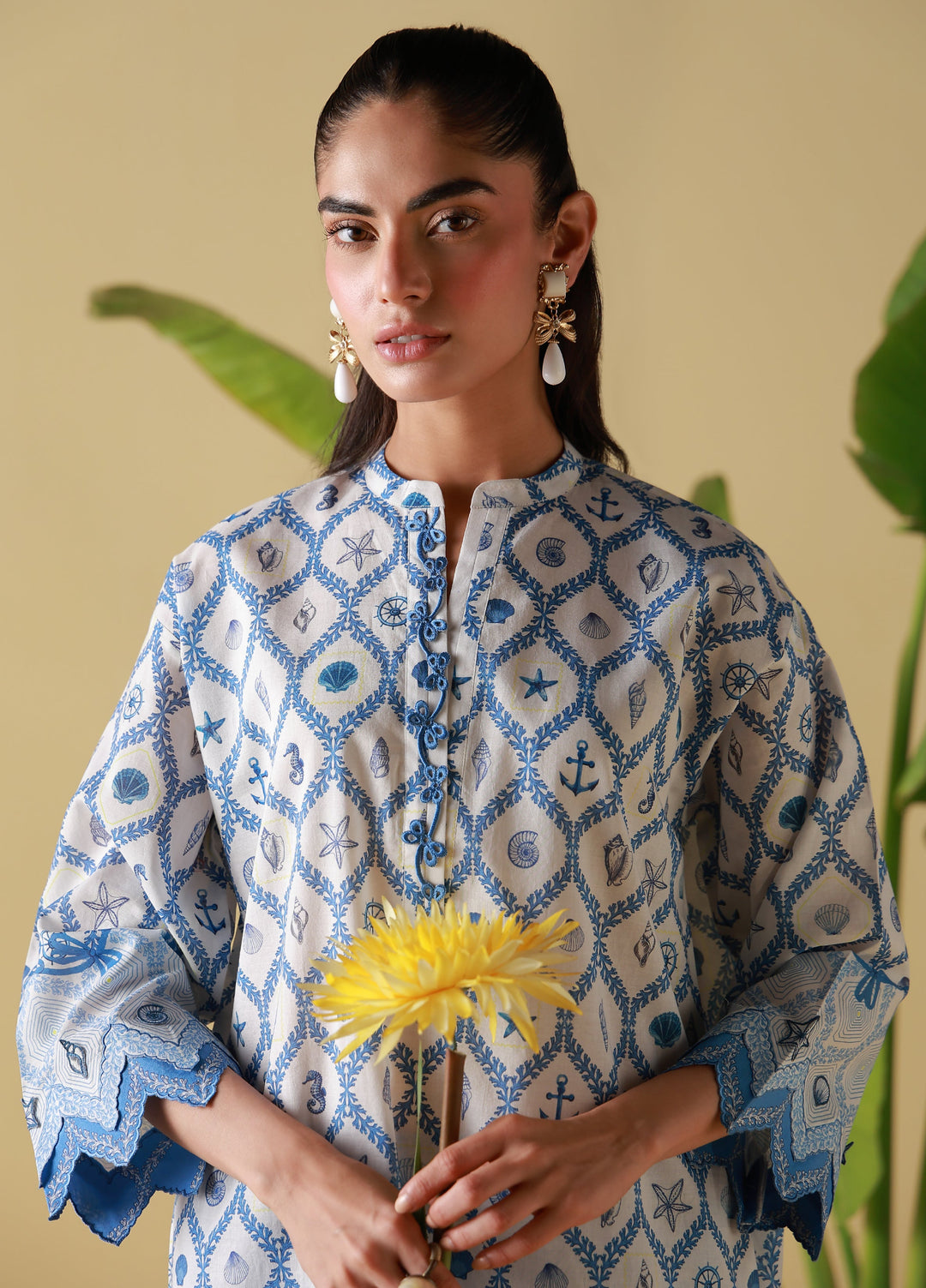 Sahar Unstitched Printed Cambric 2 Piece Suit SS1-26-23 Porcelain Geo - Summer Collection
