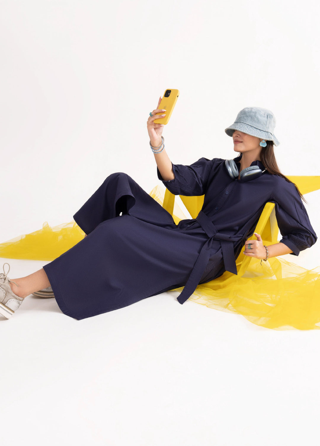 Like a Bird by Casuallite Women Pret Linen Solids Suits 2 Piece D-4 Urban Indigo Flow - Winter Collection