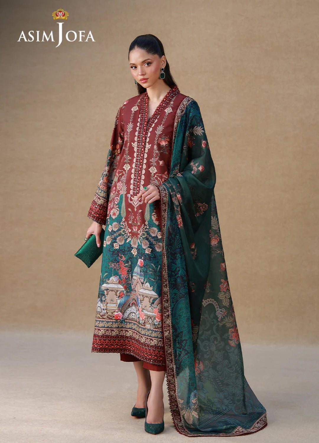 Asim Jofa Unstitched Printed Silk 3 Piece Suit AJ26UPS AJULSC-07 - Casual Collection