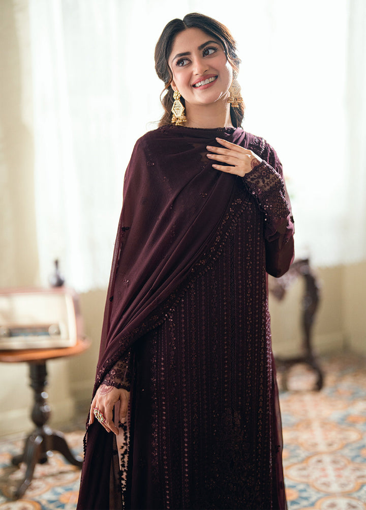 Eid Ensembles by Azure Unstitched Embroidered Chiffon 3 Piece Suit AZ26UEE ES-138 Nectar Rouge - Eid Collection