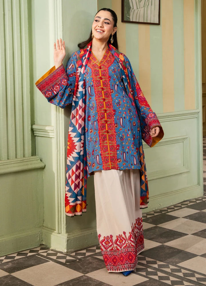 Retro by Maria Osama Khan RTW Printed Grip 3 Piece Suit MOK26PR Celeste - Casual Collection