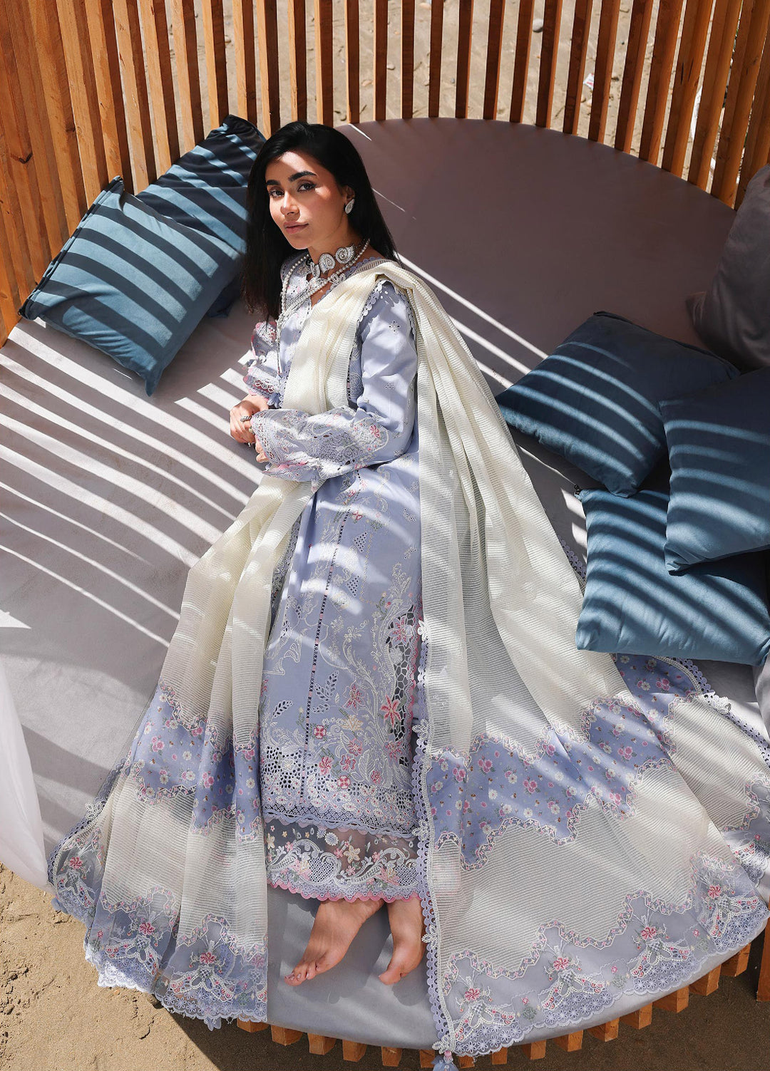 Sahil by Qalamkar Unstitched Embroidered Luxury Lawn 3 Pcs Suit QLK26US SA-08 Zayna - Summer