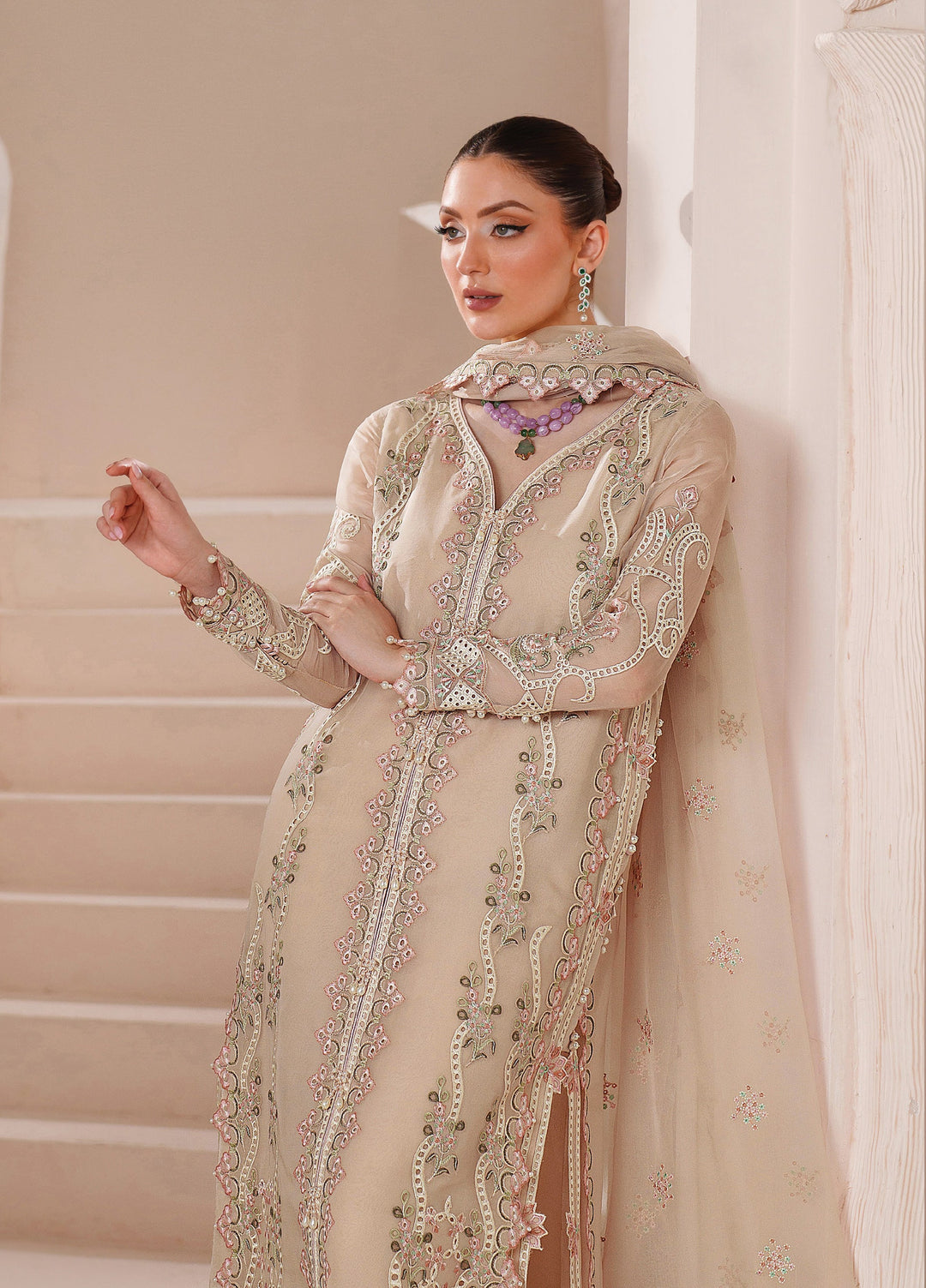 Threads by Alizeh Fashion Unstitched Embroidered Chiffon 3 Piece Suit AF26UTC D-1 Niora - Festive Collection