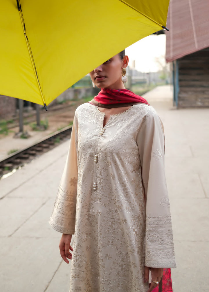 Summer Travels by Casuallite RTW Embroidered Cotton Lawn 3 Piece Suit CL26ULST OUTFIT 07 BLUSH IVORY - Casual Collection