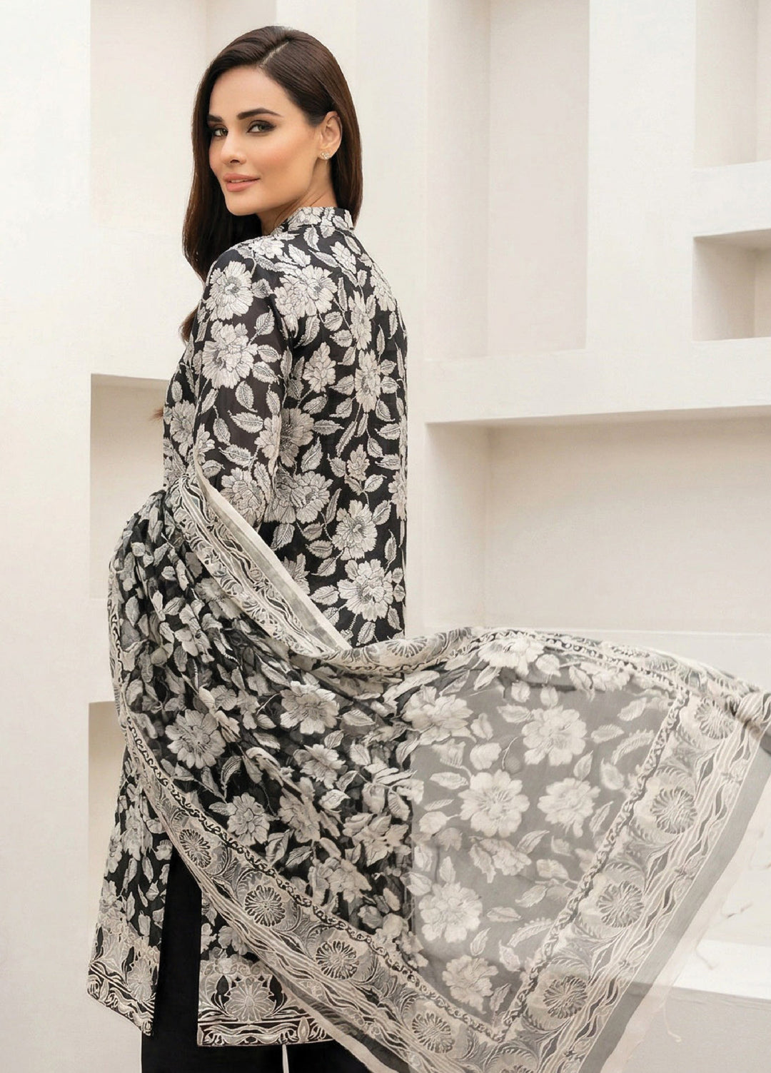 Black N White by Regalia Textiles Unstitched Printed Lawn 3 Piece Suit RG26ULBW D8 - Casual Collection