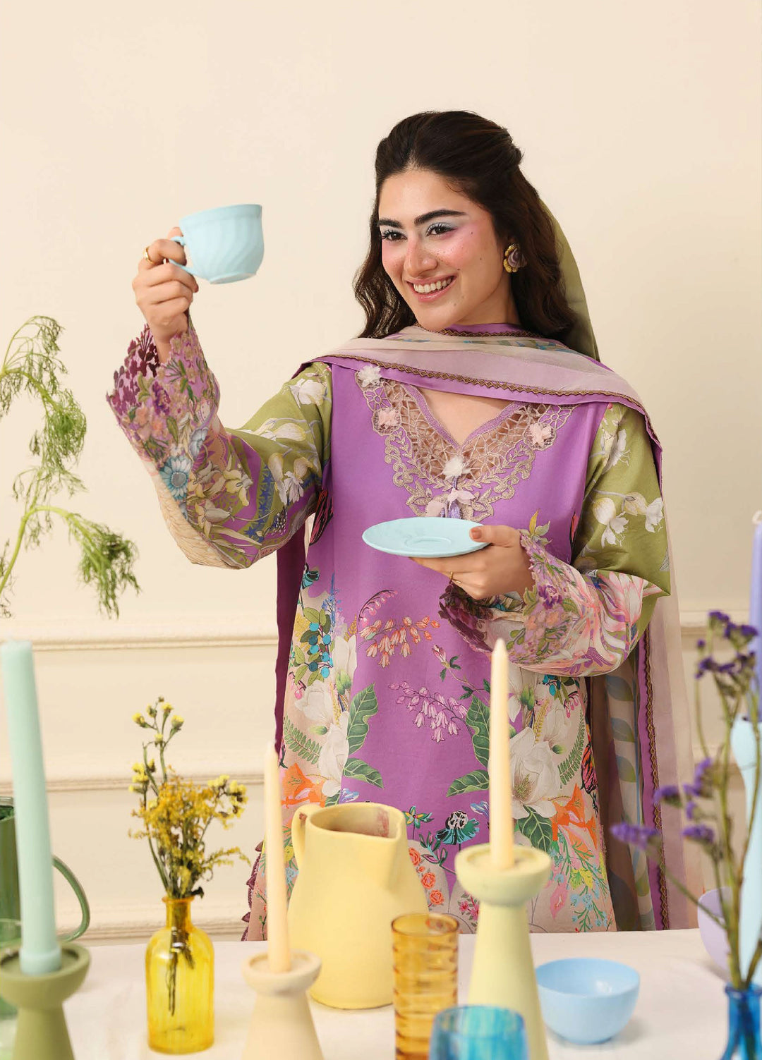 Soleil Hemline by Mushq Unstitched Printed Lawn 3 Piece Suit MU26USL Lilac Whim HUNSS260308 - Festive Collection