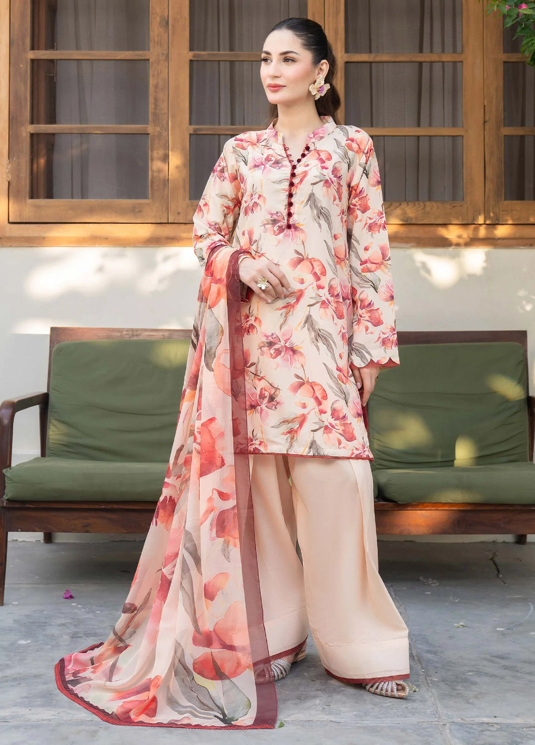 Mah e Noor Intermix by Panache 3 Piece Raw silk Coral Blush - Winter Collection