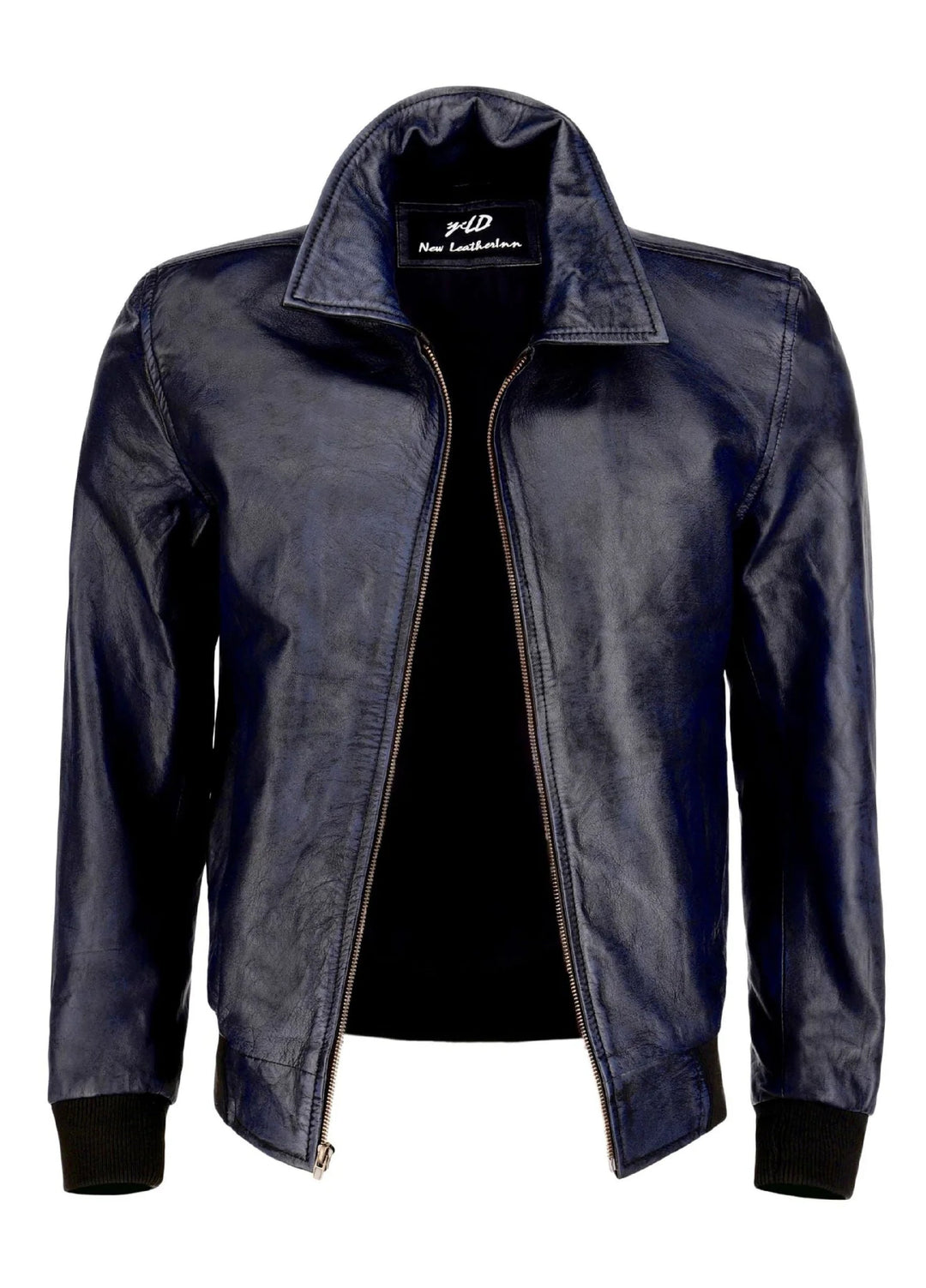 Jild Bomber Jacket Solids Mens Zipper Vintage Bomber Polo Leather Jacket Blue - Winter Collection