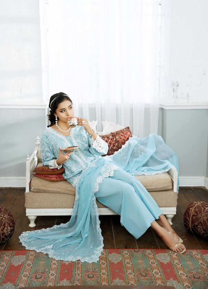 Dhaga Women RTW Embroidered Cotton 3 Piece DHG26PCN Opalite - Eid Collection