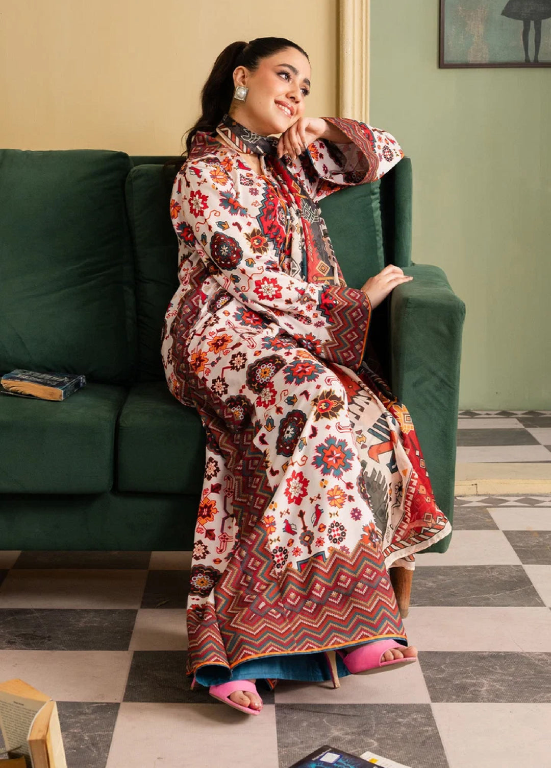 Retro by Maria Osama Khan RTW Printed Grip 3 Piece Suit MOK26PR Daisy - Casual Collection