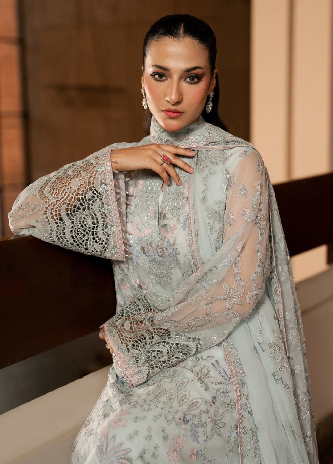 Lazawal by Lavish Premium Unstitched Embroidered Chiffon 3 Piece Suit LVP26UCL Mint Mirage - Festive Collection