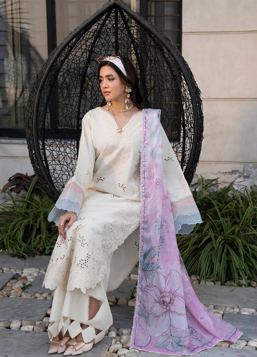 Aylin Unstitched Embroidered Luxury Lawn 3 Piece Suit AYL26UL D7 Ivory Rose - Summer Collection