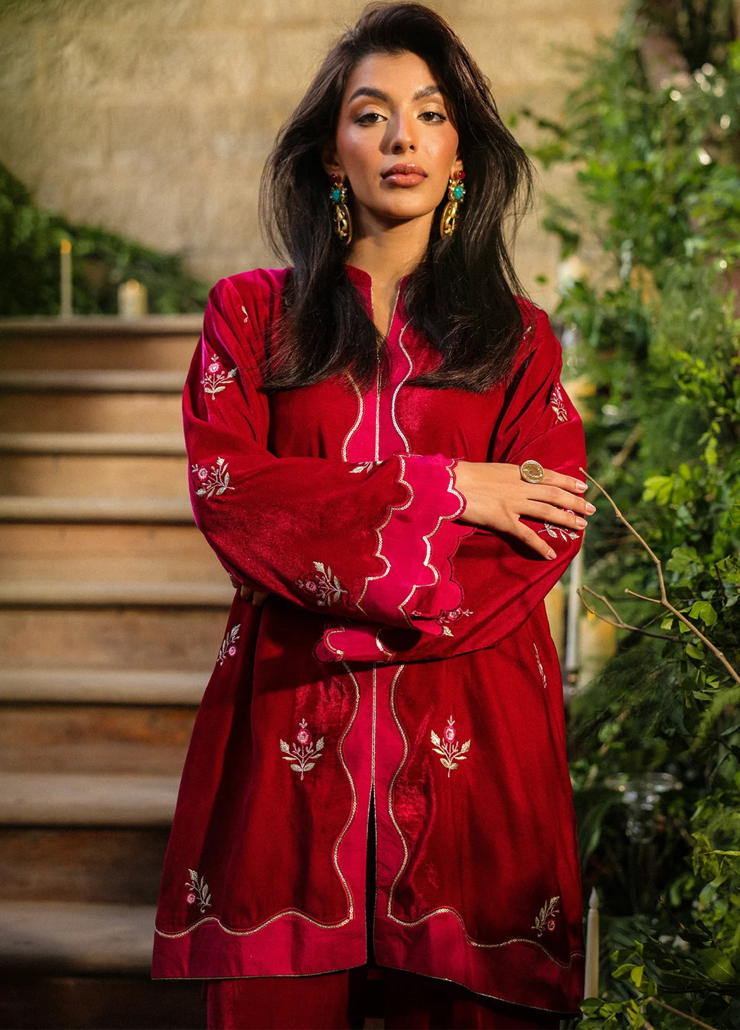 Elayra by Sahar Pret Velvet 2 Piece Embroidered Crimson Majesty - Festive Collection