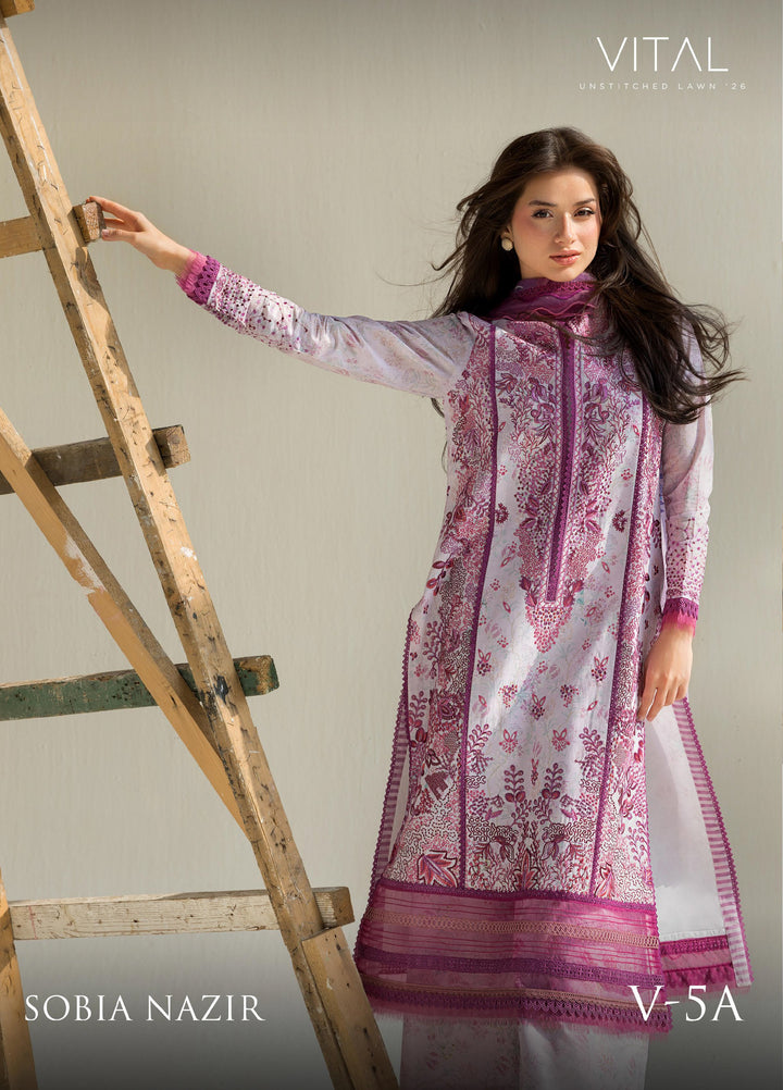Vital by Sobia Nazir Unstitched Embroidered Lawn 3 Piece Suit SN26UVL 5A - Summer Collection