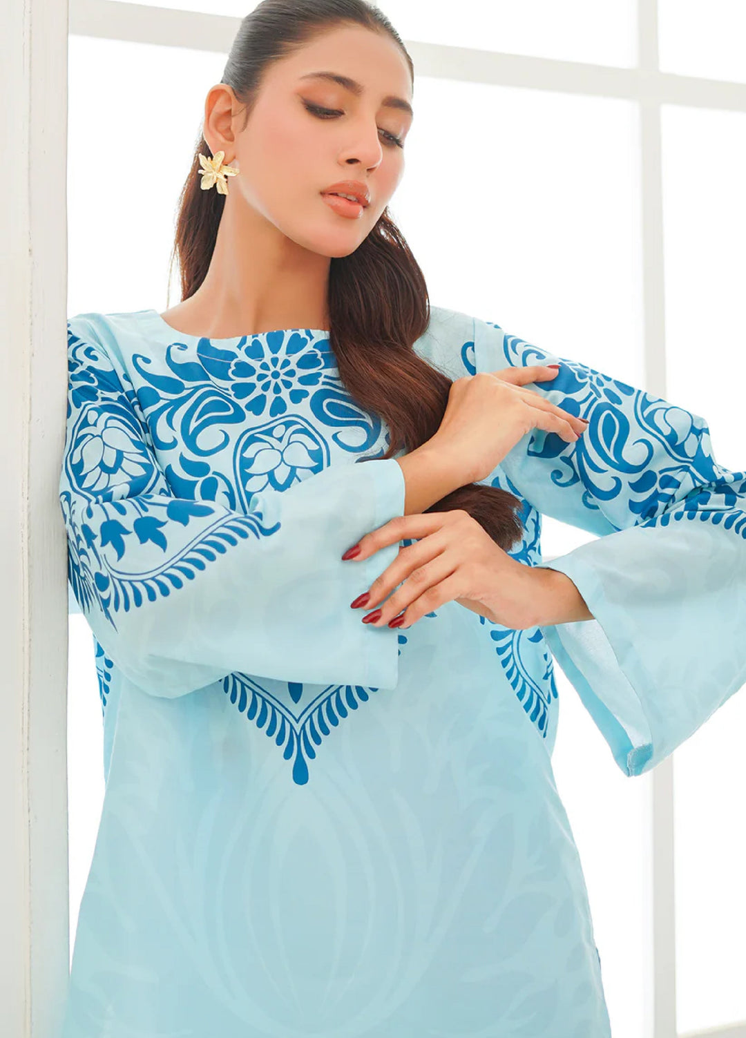 Nairah Women Pret Printed Arabic Lawn Suit NAH26PN Aqua Blue - Spring Collection