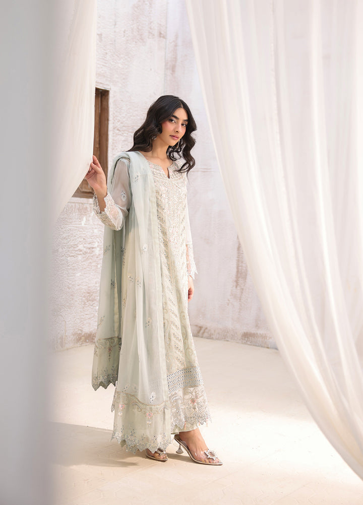 Lamhay by Shamooz Unstitched Embroidered Chiffon 3 Piece Suit SHM26UL Cloud Grey - Festive Collection