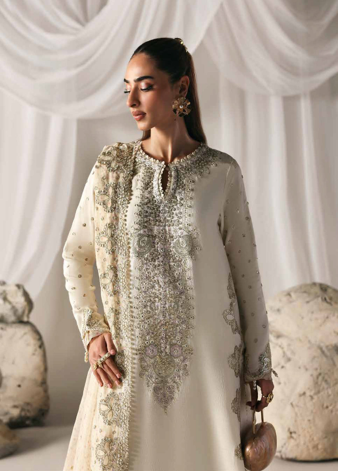 Serein Luxe by Emaan Adeel Unstitched Raw Silk Embroidered Suits 3 Piece EA25SL D-3 Misty Dawn - Festive Collection