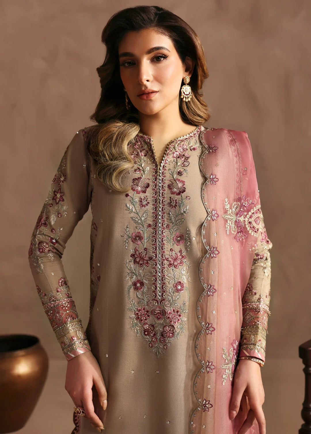 Xenia Formals Unstitched Embroidered Koraen Silk 3 Piece Suit XF26UF D-1 TAEEN - Festive Collection