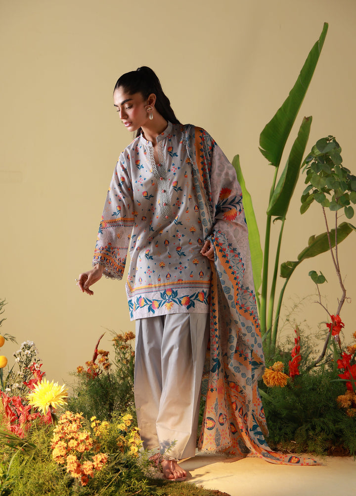 Mirha by Sahar Unstitched Printed Lawn 3 Piece Suit SS1-26-21 Silver Mosaic - Summer Collection