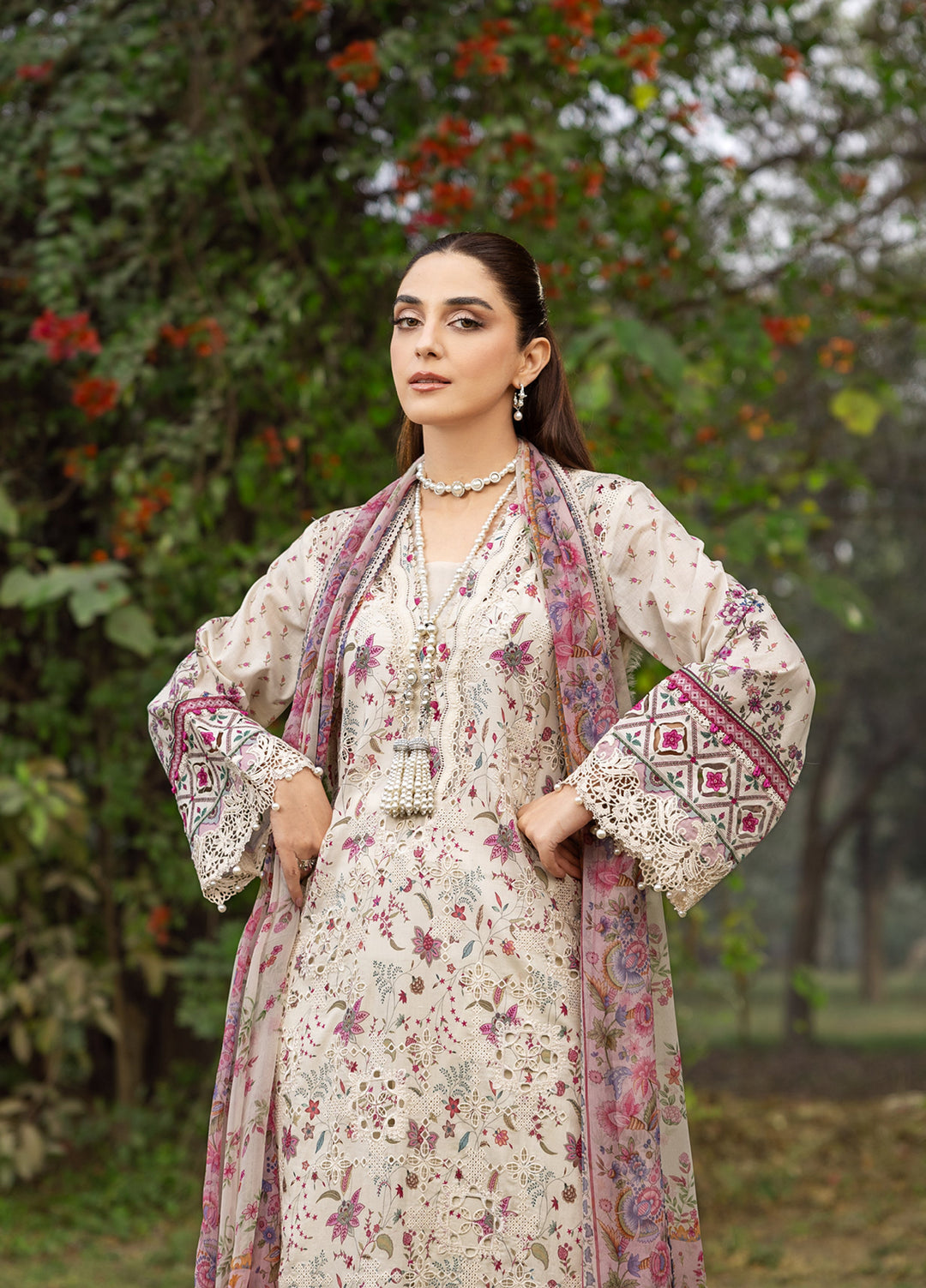 Elaf Premium Chikankari Unstitched Printed Lawn 3 Piece Suit EL26UPC ERC 5A MEHR - Summer Collection