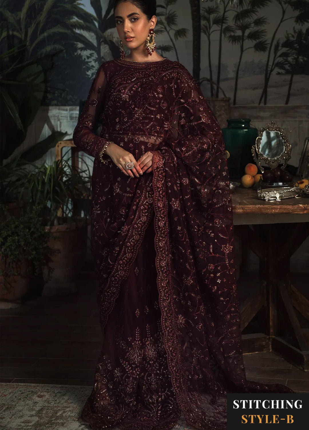 Zarif Women Unstitched Embroidered Net 3 Piece Suit ZR26UFC ZLR 06 CARMINE - Festive Collection