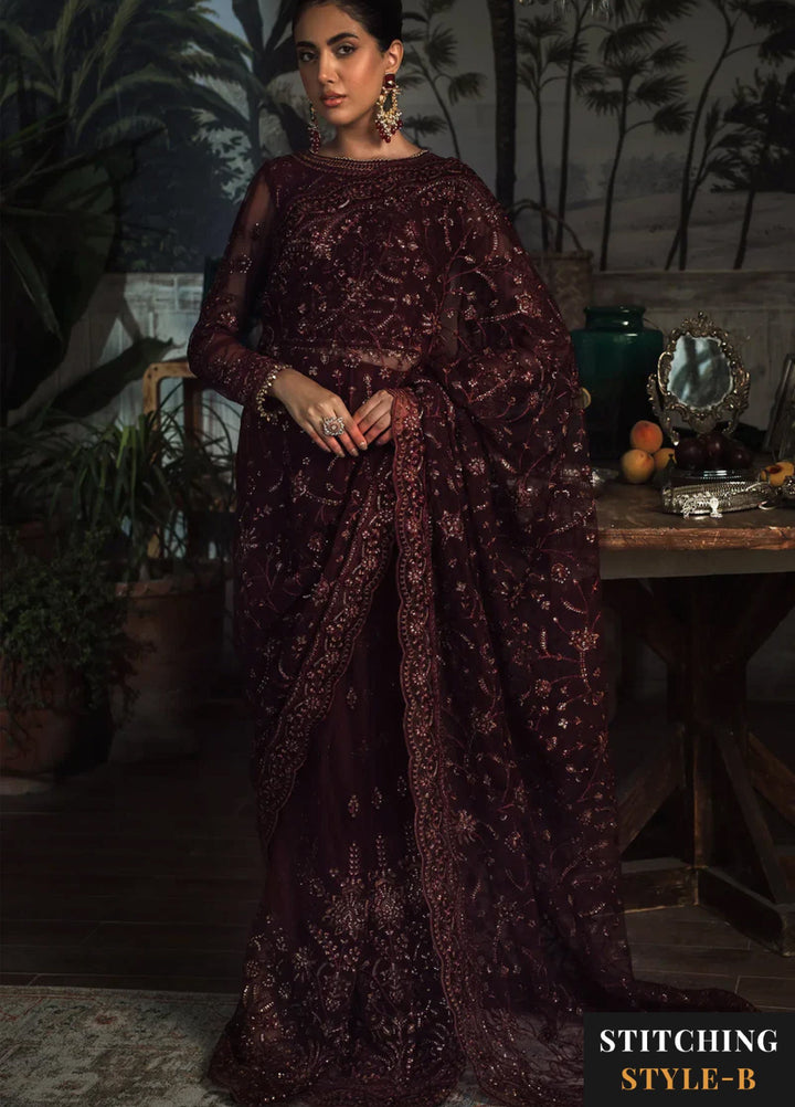 Zarif Women Unstitched Embroidered Net 3 Piece Suit ZR26UFC ZLR 06 CARMINE - Festive Collection