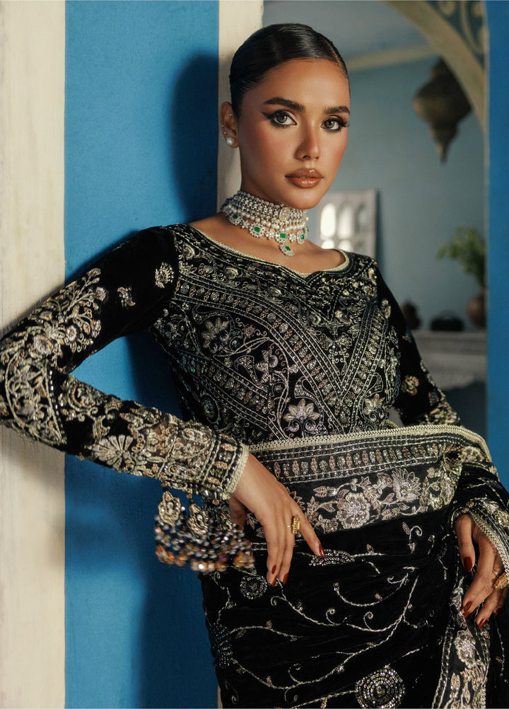 AIK Udaipur Velvet Unstitched Luxury Embroidered Saree AIK25 D-04 - Formals Collection