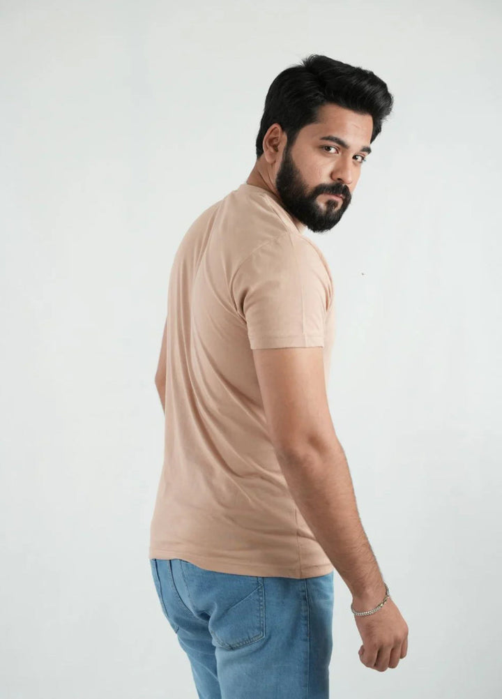 Mercato RTW Solids Cotton 1 Piece Round Neck Beige Shirt