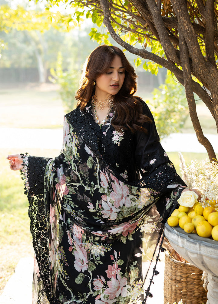 Elaf Premium Unstitched Embroidered Luxury Lawn 3 Piece Suit EL26UPL ELY-2B MIDNIGHT BLOSSOM - Summer Collection