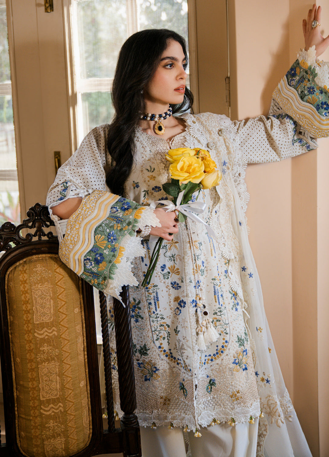Camelia by Sundas Ahad Unstitched Embroidered Luxury Lawn 3 Piece Suit SNA26UC EL-08 Off White - Festive Collection