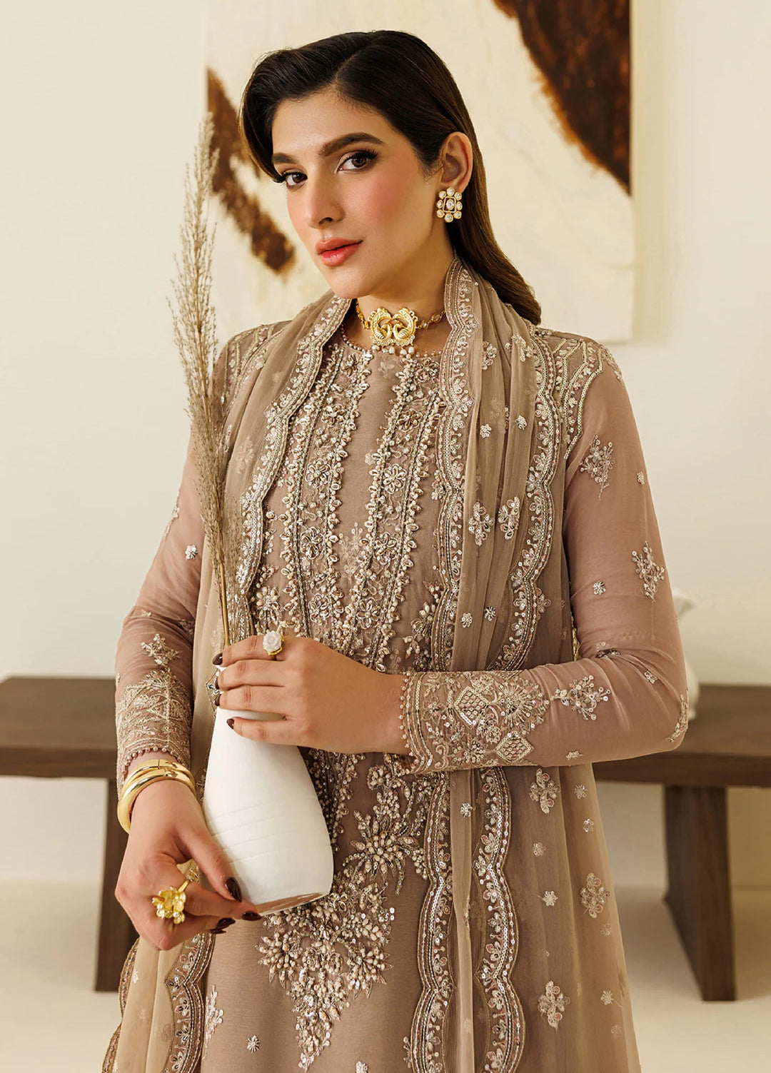 Aymal by Alizeh Fashion Handcrafted Unstitched Embroidered Chiffon 3 Pcs Suit AF26UAC 01-DISE - Festive Collection