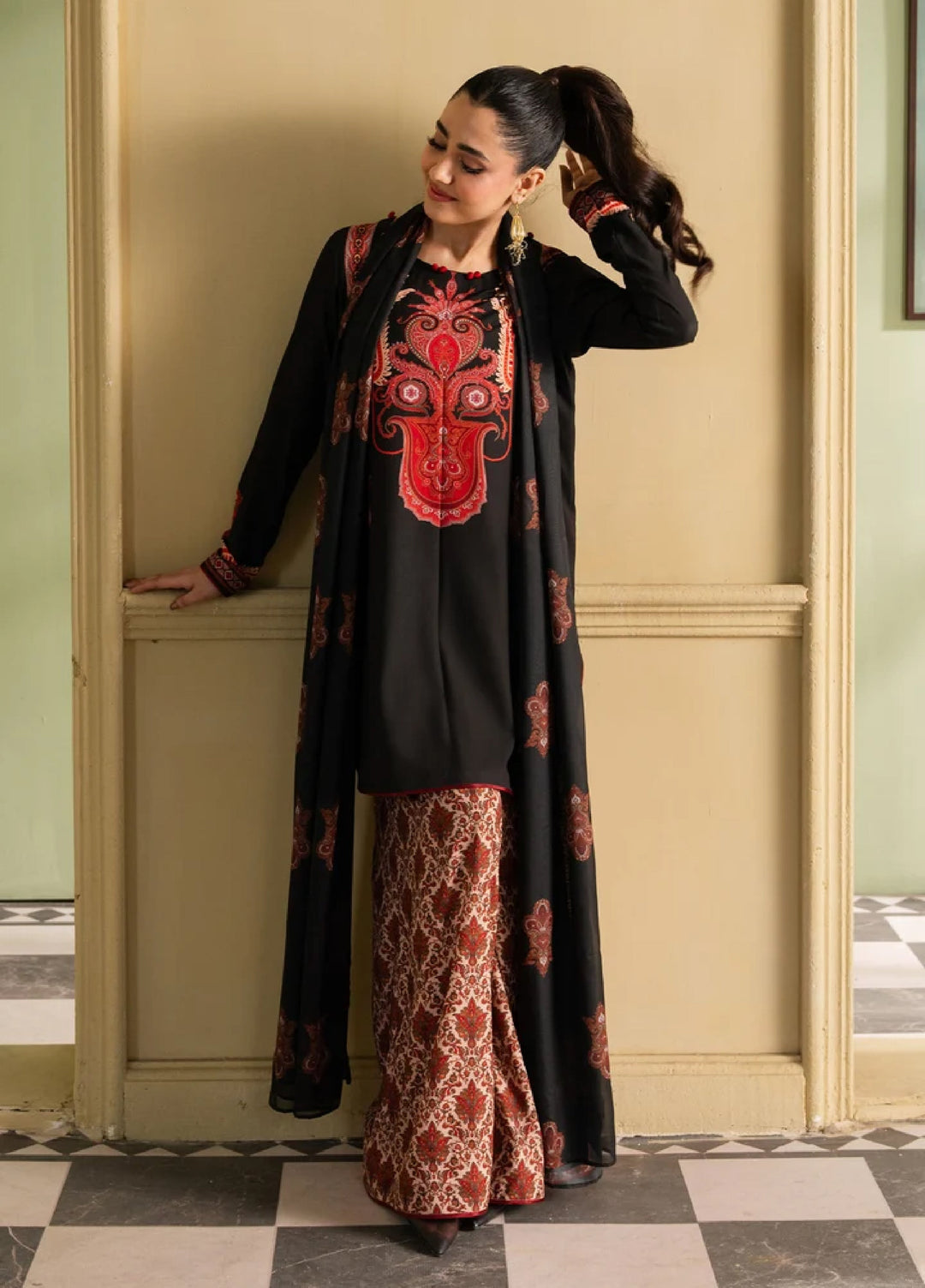 Retro by Maria Osama Khan RTW Printed Grip 3 Piece Suit MOK26PR Fiora - Casual Collection